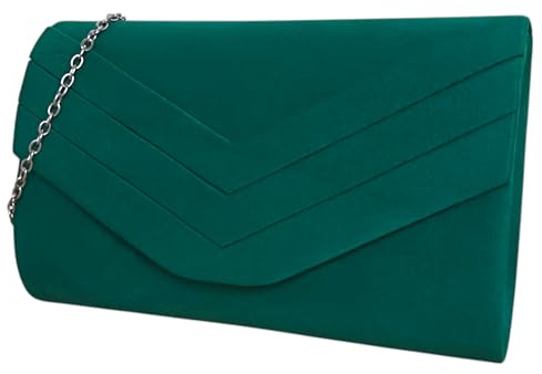 Fi9 Bolso de mano de ante estilo sobre para mujer, elegante, ideal para novia, boda, noche, fiesta, verde oscuro