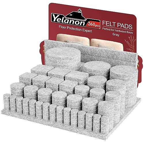 Yelanon 261 Filzgleiter selbstklebend für Stühle – Möbelgleiter Grau | Stuhlgleiter aus Filz selbstklebend als rutschfeste Bodenschoner – Schützen Sie Ihre Holzfußböden mit dieser großen Menge