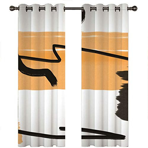 Homxi Vorhang Blickdicht 2er Set,2 x 132W x 160H cm,Abdunkelnde Vorhänge Kinder Weiß Schwarz Orange Abstrakte Malerei Ösen Gardinen