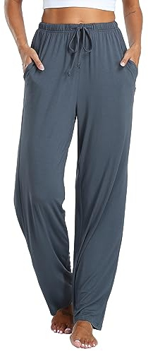 Vlazom Pyjamasbyxor för kvinnor, mjuka vardagsbyxor, sovande loungebyxor med fickor, dragsko S-XXL, A-mörkgrå, XXL