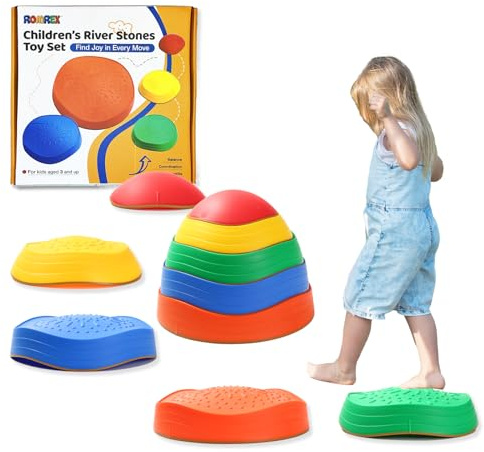 romrex Balance Stepping Stones for Kids Toddlers Obstacle Course - 5 Durable Outdoor Toys Sensory Stepping Stones for Improving Toddler Coordination & Gross Motor Skills