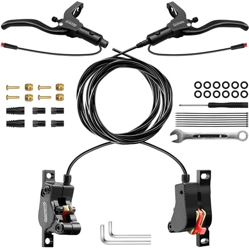 DYISLAND LD-200 Kit de Frein à Disque hydraulique à pour vélo électrique, kit de Frein hydraulique pour vélo électrique à, avec Outils de Montage et vis (Noir-Avant1000mm/arrière1850mm)