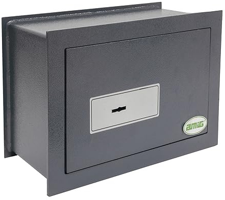 Amig - Caja Fuerte de Embutir con Llave de Gorja - Acero - Caja de Seguridad para Pared, Discreta y Segura - Ideal para Casa - Protección de Dinero y Objetos de Valor - 30x15x20 cm