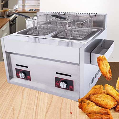 Friteuse à Gaz Professionnelle En Acier Inoxydable, Friteuse à Gaz 10l / 20l, Avec Panier Et Couvercle, Pour Restaurant à Domicile Pour Poulet Frit Et Frites,DoubleCylinder