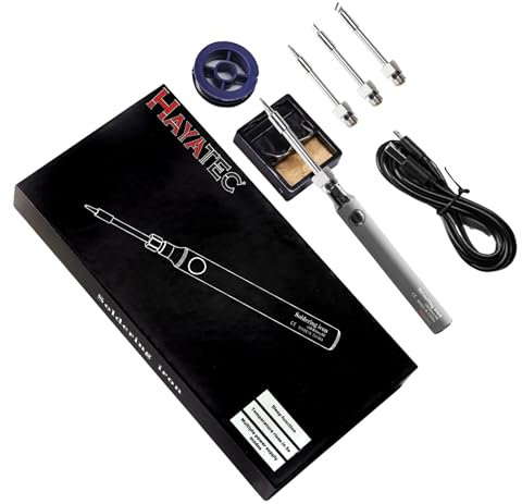 USB Soldering Iron Kit with 3 Tips - Rechargeable 8W Soldering Iron with Adjustable Temperature 330 to 450℃, USB Cable, Soldering Stand, Lead Free Solder, Precision Soldering Tips - Wireless (Grey)
