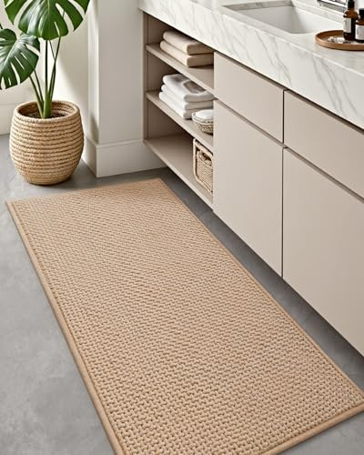 COLOR&GEOMETRY Badematte 44x120cm Beige Chenille, rutschfest weich saugfähig