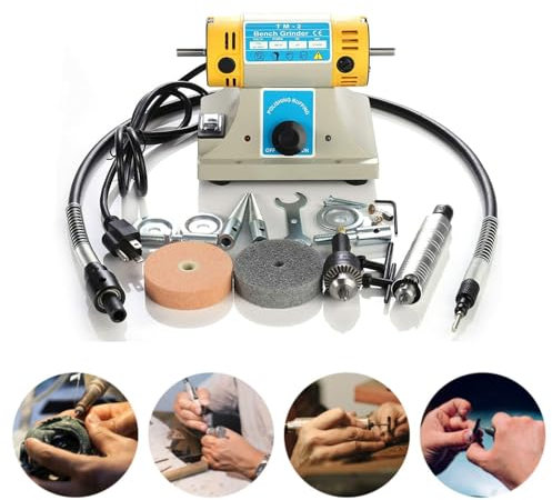 Tanniws Lucidatrice da banco 350W 10000 rpm Piccola macchina per il taglio e la lucidatura della giada da tavolo multifunzionale per la lavorazione del legno Rettificatrice per gioielli