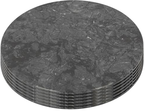 Argon Tableware Marble Placemats - 30cm - Black - Pack of 6 - Round Placemats Dining Mat Table Mat Plate Serving Trays for Appetizers, Lunch, Mains, Parties, Food Presentation