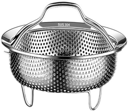 F Fityle Stainless Steel Steamer Insert, Steam Basket Pan with Rack and Handle, Rice Cooker Steamer Insert Replacement for Cooking, 14cm