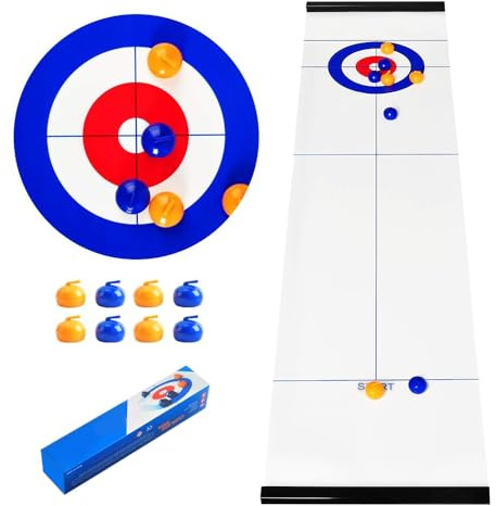 Hojalis Tabletop Curling Game, Fun Family Game for Adults, Quick & Easy to Set-Up Shuffleboard Curling Games, Mini Compact Portable Tabletop Games for Home Party Travel