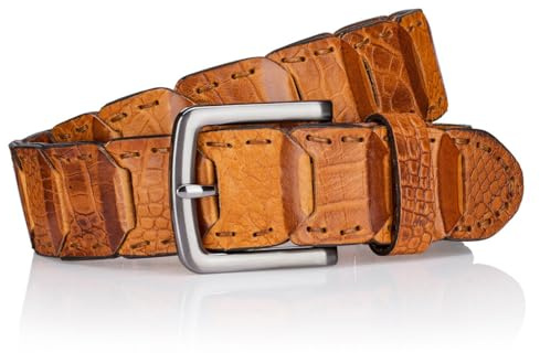 LINDENMANN Premium Gürtel Handmade in EU Patchwork Leder 40 mm cognac, Farbe/Color:braun, Size US/EU:Bundweite 110 cm Gesamtlänge 125 cm W 43.3 XL