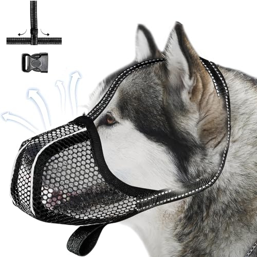 Maulkorb für Hunde, panemy Atmungsaktiver Mesh Maulkorb für Große Hunde Haustiermaske, Hundemaulkorb mit Reflektierendem & Verstellbarem Riemen, für Verhindert Das Beißen,Kauen, M,L,XL (M)