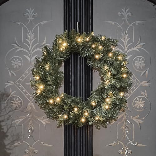 Lights4fun 50cm LED Weihnachtskranz beleuchtet Tannenkranz Künstlich Tannen Deko Weihnachten Türkranz Tanne Weihnachtskranz Outdoor Deko Adventskranz