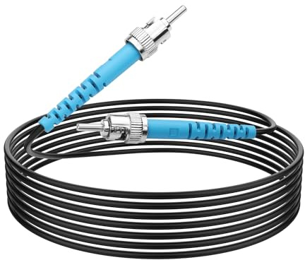 YACSEJAO Cable de conexión de fibra óptica ST a ST 6.6FT/2M Cable de conexión de fibra óptica armado ST a ST al aire libre, monomodo de plástico, puente de fibra óptica