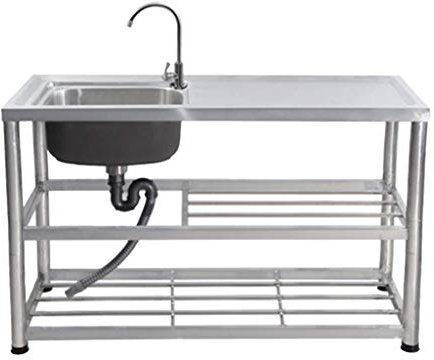 SmPinnaA Lavello Commerciale Lavabo da Cucina Lavabo Singolo in Acciaio Inossidabile con Piano di Lavoro Igienico Robusto per Cucina da Garage Interna Ed Esterna