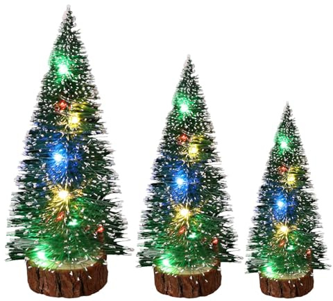 Tisch-Weihnachtsbaum – Miniatur-LED-Weihnachtsbaum, 3-teilig, Desktop-Baumschmuck | Künstlicher Weihnachtsbaumschmuck, kompakter Weihnachtsbaum für Schlafzimmer, Bibliothek, Garten,