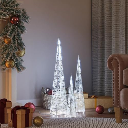 Homgoday LED-Leuchtkegel-Set Weihnachtsbeleuchtung Weihnachtsdeko, Lichterketten für Weihnachten, Party, Deko, Hochzeit, Garten, Balkon Acryl Deko Kaltweiß 30/45/60 cm