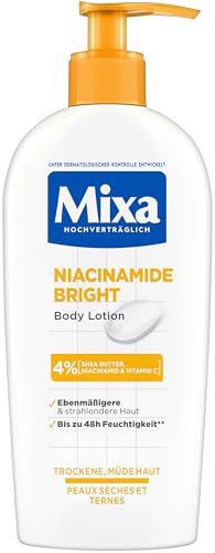 Mixa Lotion hydratante pour le corps, convient pour le visage, le corps et les mains, convient aux peaux sèches et fatiguées, Niacinamide Bright, hypoallergénique, 250 ml
