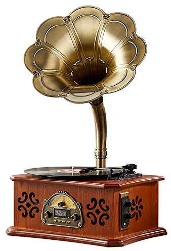 Record Player Retro, Record Player Retro Turntable All in One Vintage Phonograph Nostalgic Gramophone for LP with Copper Horn Every Family
