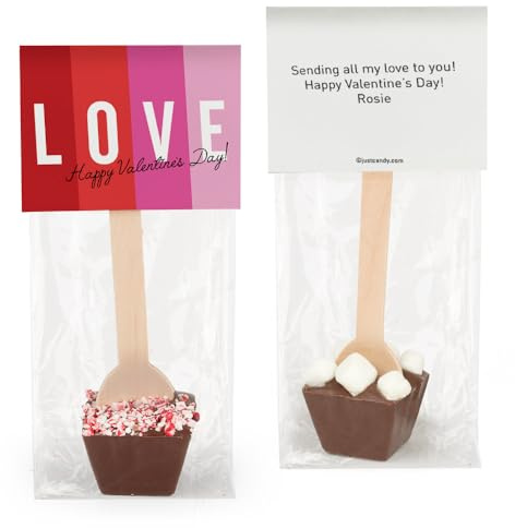 12ct Personalized Valentine's Day Favors Hot Chocolate Spoons Gourmet Milk Chocolate Favors (12 Pack) - LOVE