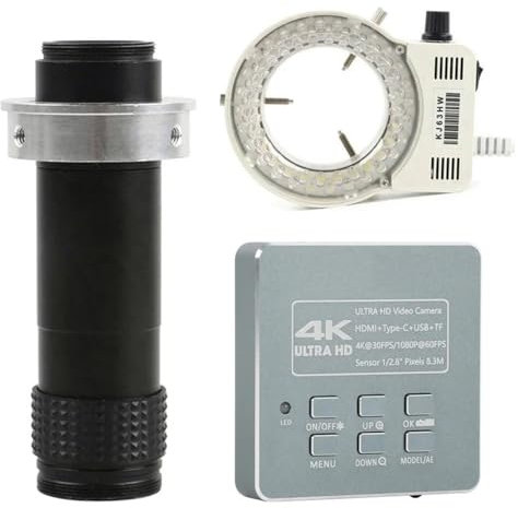 Microscope Caméra de microscope numérique vidéo IMX415 4K 1080P UHD HDMI Type C avec objectif 130X à monture C et lumière LED