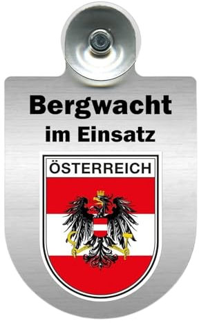 Bergwacht im Einsatz Dienstschild, Schild mit Saugnapf für Windschutzscheibe, Frontscheibe Auto Fahrzeug, 10x16 cm (Österreich)