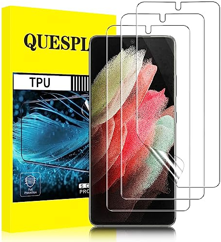 QUESPLE [3 Stück] Schutzfolie für Samsung Galaxy S21 Ultra 5G TPU Folie, Anti-Kratzen, HD Klar Blasenfreie Weich Samsung S21 Ultra Display Schutz, Fingerabdruck-ID Unterstützen