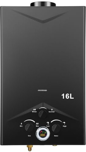 Scaldacqua istantanea a gas, 16 l, con accensione della batteria, scaldabagno senza serbatoio con display digitale, multi-protezione [classe energetica A]