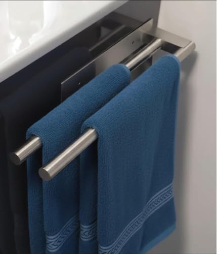 LD3W- Portasciugamani Adesivo Bagno Doppio, Porta Salviette da parete per Cucina in Acciaio Inox, Porta Asciugamani Bagno Adesivo, installazione facile con viti o nastro adesivo, argento