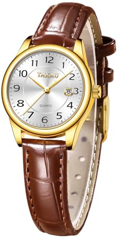 Taxau Damenuhr Quarz Lederarmband, wasserdichte Armbanduhr mit Datum | Quarzwerk Damen Uhr, Elegante Leder Armband Analog Uhren für Frauen, Klassisch 29mm Gehäuse für Büro, Alltag