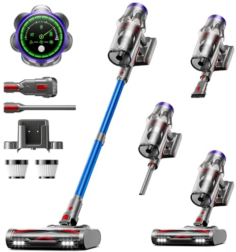 Avalsor Akku Staubsauger 48000Pa/580W/65Min, 1,8L Staubsauger Kabellos mit Staubabstreif-Funktion, Anti-Tangle-Bürste, 8-Fach-Filtration Akkustaubsauger Selbststehend für Teppiche/Tierhaare/Hartböden