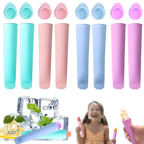 Lot de 8 moules à glace en silicone, pour faire de délicieuses glaces (vert, violet, bleu, rose)