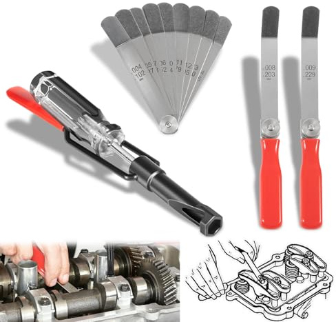 10MM Jam Nut Valve Adjustment Tool 648827 & A308 Offset Tappet Feeler Gauge Set-11-Blades with Two Handles (0.004 to 0.014), Fits For Honda, VTEC, Toyota, Nisan and Other Japanese Vehicle Engines