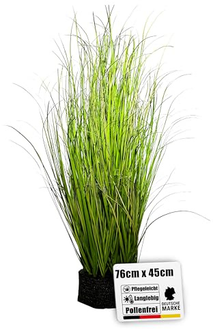 Botanic-Haus künstliches Grasarrangement/künstliches Gras/Kunstgras 76 cm im schwarzen Schaumstoffsockel – Täuschend echtes Deko‑Gras als Sichtschutz & Raumteiler – Für schönes Design und Privatsphäre