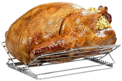 Grille à rôtir pour poulet – Plateau à dinde réglable avec grille à rôtir en acier inoxydable, support à dinde multi-usage pour la cuisson au four
