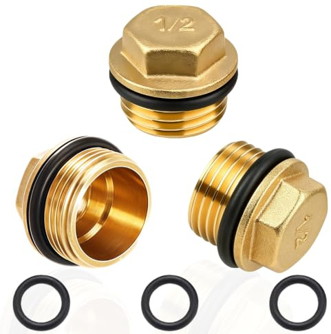 Tapón de latón G1/2 (diámetro 20,3 mm) AG, 3 unidades, DN15, tapón final con anillo de goma