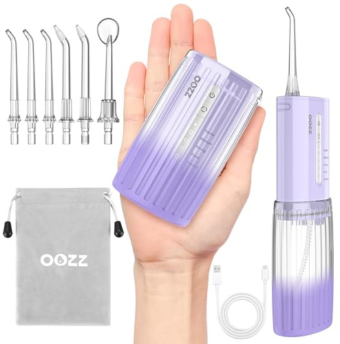 OOZZ Travel Water Flosser, Cordless Pocket Oral Irrigator, 5 Pressure Modes, 6 Jet Tips, USB-Rechargeable Compact Design, Portable Oral Irrigator for Teeth, OZ-7211 | 5 Pressure Modes, 6 Jet Tips, USB-Rechargeable, Compact Design, Portable