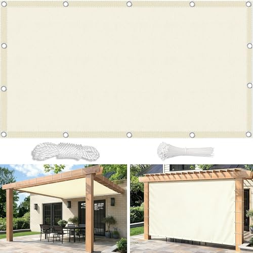 Voiles-D'ombrage 3.5x4.2M Rectangulaire Imperméable Bâche Dombrage Voile Solaire Pare-Soleil Jardin Balcon Toile-Ombrage UV Protection pour Patio Terrasse Extérieur avec Oeillet Cordon Crème