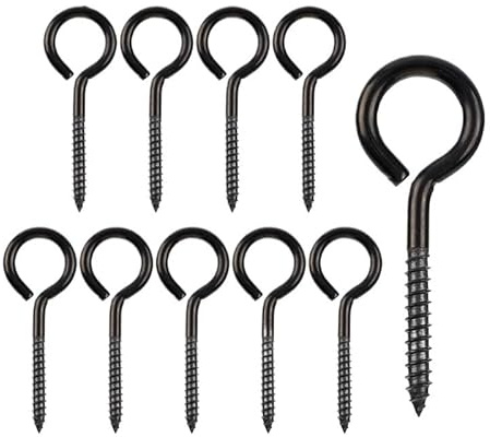 Golfari 6/10pz 304 Occhielli a vite in acciaio inossidabile 80mm Viti ad occhiello autofilettanti con estremità tonda nera Bullone in legno for luci sospese(10pcs)