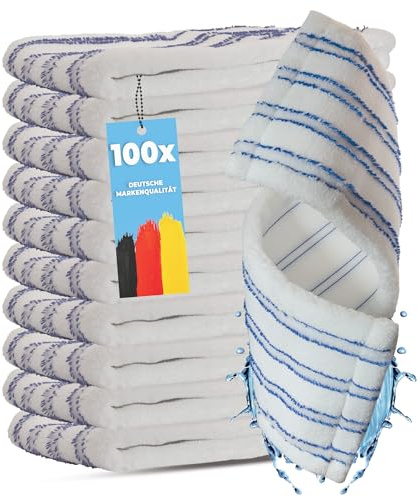 HELOME 100x Microfaser Wischbezüge mit Abrasiv-Streifen – Profi Ersatz-Bezüge für 40 cm Mopphalter – Wischmopp Ersatzbezug ideal für Parkett, Laminat, Fliesen UVM