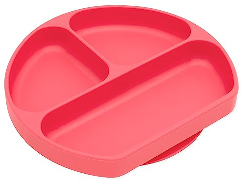 Bumkins GD-RED Piatto con impugnatura in silicone, ventosa, piatto diviso, piatto per bebè, senza BPA, lavabile in lavastoviglie a microonde - rossa - 200 g