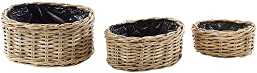 Kobolo Hochwertige Pflanzkörbchen im 3er Set aus Kubu Rattan - grau