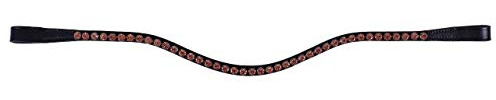 ARBO-INOX® - Stirnriemen - Leder - schwarz - mit Strasssteinen - Wellenform (Full WARMBLUT, ROSÉ)