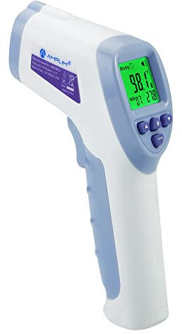 Amplim Medical, Hospital Grade Non Contact Infrared Forehead Thermometer + Case. Baby/Kid/Infant/Toddler/Child/Adult/Professional/Clinical Digital Thermometer. New May 2020