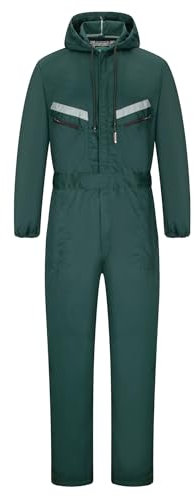 Yukirtiq Hombre Pantalones con Peto de Trabajo para jardín y Garaje, Encapuchado Mono de Trabajo Mecánico o Industria Cintas Reflectantes Resistente al Aceite para Mecánicos, Verde, XS