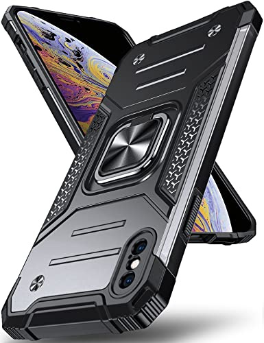DASFOND Armor Hülle für iPhone X/10 iPhone XS Case mit Kameraschutz Militär Stoßfest Handyhülle [Upgrade 2.0] 360 Grad Metal Ring Ständer Schutzhülle [für Handyhalterung Auto Magnet], Schwarz