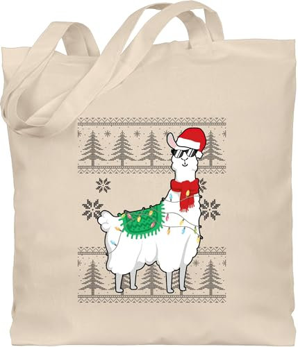 Shirtracer Baumwolltasche - Weihnachten Geschenke Christmas Bekleidung - Weihnachtslama - schwarz - Unisize - Naturweiß - jutebeutel gross weihnachtlich weihnachtsmotiv stofftasche