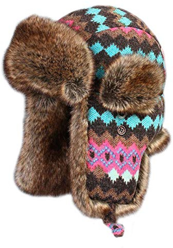 Insun Unisex Russische Mütze Ushanka Gestrickt Fliegermütze | Winddicht Warme Trappermütze Herren Damen Kinder, Kunstfell Fellmütze mit Ohrenklappen für Outdoor Kaltes Wetter
