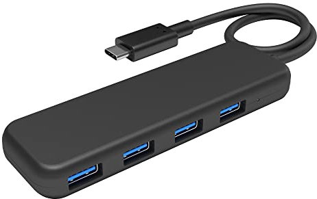 KabelDirekt – Hub USB e adattatore, connettore USB-C, 4 porte USB 3.0 (design sottile, per più collegamenti a PC/tablet/smartphone, compatibile con MacBook, USB SuperSpeed con 5 Gbit/s, nero)