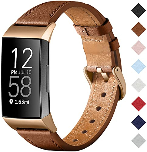 CeMiKa Rem kompatibel med Fitbit Charge 4 rem/Fitbit Charge 3 rem, äkta läderrem ersättningsarmband för Charge 3/Charge 4 Tracker, Kvinnor Män